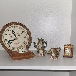 VINTAGE 1997 Decorative Ceramic Clock Set in Cream, Golden,Teal. POPULAR IMPORTS